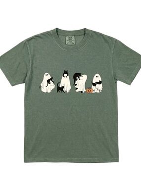 Comfort color moss Ghosts & Black Cats Halloween Graphic Tee